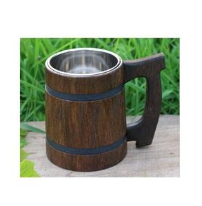 Taza de madera de diseño artesanal, moderna y lujosa, taza vikinga de madera y acero inoxidable con asa, taza de madera para sublimación en venta - Product Image 1