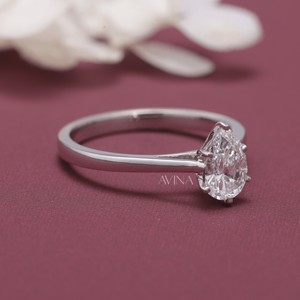 IGI Certified Pear Cut Diamond Solitaire Engagement - Wedding <b>Ring</b> in Solid 925 Sterling Silver - Product Image 4