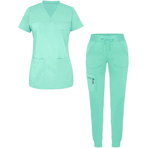 Ensemble de tenue médicale premium couleur prune, personnalisable, pour infirmière d'hôpital, avec haut à col en V et pantalon cargo, tenue de travail pour médecin et infirmière - Product Image 2