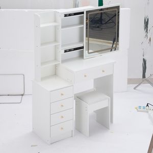 Comodino/Toeletta da 37 pollici di medie dimensioni con sgabello imbottito, ampio piano scorrevole e controllo touch a tre colori - Product Image 3