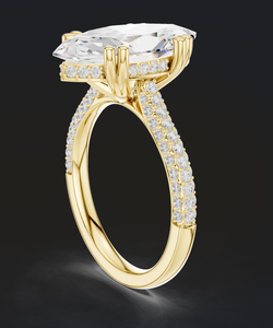 Anillo de compromiso y aniversario de lujo con diamante cultivado en laboratorio con corte marquesa, certificado IGI, E VVS2, oro macizo, halo oculto y doble punta. - Product Image 4