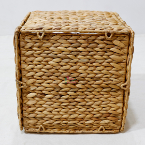 Eco-Friendly Natural Water Hyacinth Handmade Storage <b>Cube</b> Iron Frame Hole Handles Foldable Design for Closet Shelf Organization - Product Image 6