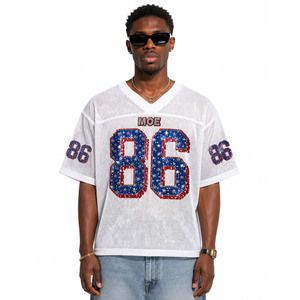 Camiseta de fútbol americano personalizada con logo de diamantes de imitación brillantes por toda la prenda, de malla oversize, superventas, con logo personalizado, estilo streetwear, OEM - Product Image 3