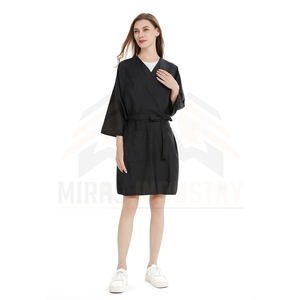 Robe en coton pour femmes, noire, col en V, ceinturée, coupe ample, confortable, robe de travail tendance, manches courtes - Product Image 4
