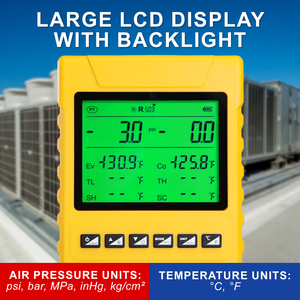 เกจวัดแรงดันน้ำยาทำความเย็นแบบดิจิตอล เครื่องมือวินิจฉัยระบบ HVAC แบบสุญญากาศ เครื่องทดสอบการรั่วไหลของระบบปรับอากาศรถยนต์ รองรับน้ำยาทำความเย็นได้ 88 ชนิด - Product Image 3