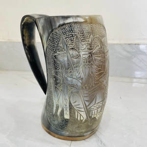 แก้วเบียร์ทำมือจากเขาควายขัดเงา ลายโลโก้ออดิน แกะสลักด้วยมือ ของแท้ ดีไซน์โบราณ ราคาถูก ที่นี่ ขายดีอันดับต้นๆ - Product Image 1