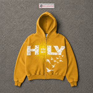 Holy Sun Bird Graphic Gold Zip Up Hoodie <b>Oversized</b> <b>Vintage</b> Streetwear Distressed Print Hooded <b>Sweatshirt</b> Casual Unisex Urban Fit - Product Image 5