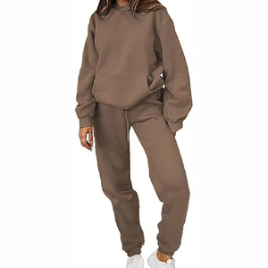 Wholesale Women's Hooded <b>Tracksuit</b> Sets Heavyweight Sportswear Set Casual Minimalist Black Co‑Ord Relaxed Fit Two‑Piece Set - Product Image 5