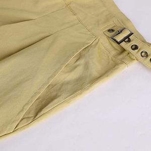 Pantalon plissé décontracté pour homme, taille haute, couleur unie, coupe droite, tissé, poids moyen, fermeture boutonnée, beige - Product Image 2