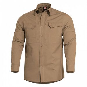 Chemise utilitaire à manches longues boutonnée en twill uni kaki 100% coton pour homme, avec poches poitrine, idéale pour le travail en extérieur - Product Image 3
