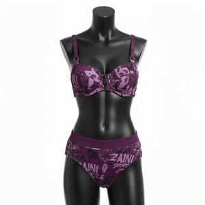 Ensemble de bikini pour femme en polyester et élasthanne 220 GSM de qualité supérieure, imprimé violet avec empiècements sportifs, haut zippé, logo personnalisé pour ensemble de bikini - Product Image 1