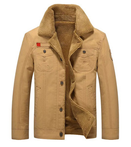 Veste d'hiver pour homme en molleton sherpa doublé, col en fourrure, en coton, chaude et thermique, couleurs olive, kaki, noir, personnalisable, épaisse, pour l'extérieur, OEM - Product Image 2