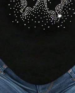 Camiseta Personalizada Negra para Mujer con Mariposa y Pedrería, Manga Corta, Informal, de Verano, Mezcla de Algodón, con Diseño Gráfico, OEM, Top de Moda para Dama - Product Image 6