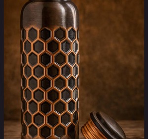ILAHI's Hammered Copper Eco-Friendly 500ml Tumbler <b>Water</b> <b>Bottle</b> with Lid Classic Design for Home Office Travel Outdoor - Product Image 1