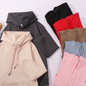 Unisex <b>Red</b> Hooded Sweatshirt Solid Color Casual Pullover With Front Pocket Regular Fit Knitted Fabric Autumn Wear - Product Image 3