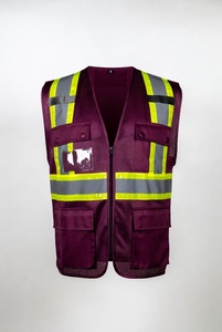 Chaleco de Seguridad Reflectante Color Granate con Paneles de Malla y Múltiples Bolsillos para Trabajos de Construcción y Tráfico - Product Image 2