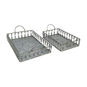 Farmhouse Style Galvanized Metal Oval Serving <b>Tray</b> With Copper Handles Iron Serving Platter For Home Hotel And Restaurant Use - Product Image 2