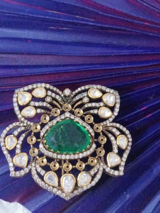 Broche en dobleto verde con baño de oro y piedra polki en plata 925 para boda, broche hecho a mano para hombre, para fiesta. - Product Image 6