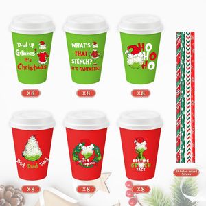 Confezione da 48 Bicchieri di Carta Usa e Getta da 12 oz con Coperchi e Cannucce per Feste Natalizie - Product Image 1