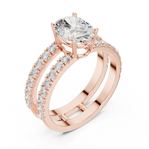 แหวนหมั้นเพชรทรงรีหรูหรา พร้อมวงแหวนประดับเพชรแบบ Double Pavé ทองคำขาว 14K 18K  ผู้ผลิตเครื่องประดับสั่งทำพิเศษ - Product Image 4