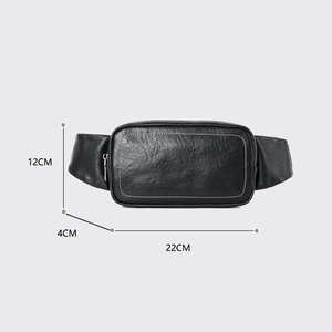 Bolso de Cintura de Cuero Genuino Negro para Hombre, con Cierre de Cremallera, Multifuncional, Tipo Bandolera y Correa Ajustable - Product Image 2