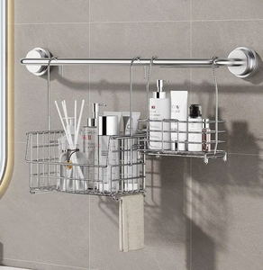 Double Tier Stainless Steel Bathroom Storage <b>Rack</b> Chrome Plated Rectangular Standing Organizer for toiletries - Product Image 3