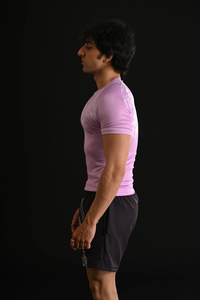 T-shirt de compression rose pour homme, imprimé dragon blanc, col rond, manches courtes, séchage rapide, coupe régulière, sublimation, sportif - Product Image 5