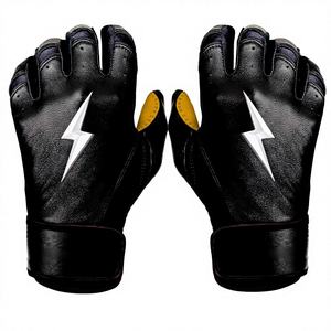 Gants de frappe en cuir noir avec motif éclair blanc, fermeture auto-agrippante rembourrée pour adultes, usage entraînement - Product Image 1