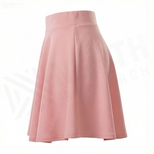 Jupe courte trapèze pour femme, couleur unie, taille élastique, plissée, tricotée, en spandex et polyester, style décontracté, toutes saisons, rose - Product Image 3