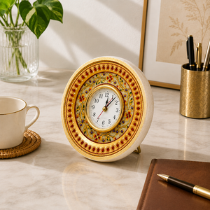 Marble Mechanical Round <b>Desk</b> <b>Clock</b> | Handcrafted Antique Style Hourly Chiming <b>Clock</b> for Home Office & Traditional Interior Decor - Product Image 6