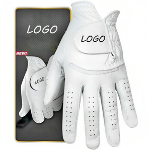 White Genuine Leather Golf <b>Glove</b> Right and Left Hand Breathable <b>Moisture</b> Wicking Adjustable Strap Unisex Customized Packaging - Product Image 2