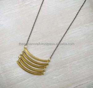 Collar Llamativo Largo Minimalista Moderno con Cadena de Eslabones Geométricos Latón en Bruto para Bodas y Fiestas - Product Image 1