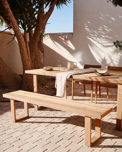 Modern Solid Teak <b>Wood</b> <b>Bench</b> for Dining Room and Outdoor Patio Minimalist Slatted <b>Bench</b> for Cafe Restaurant and Garden Furniture - Product Image 4