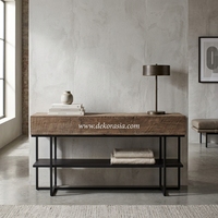 Table console pliable en teck vintage de Chicago avec rangement sur étagère, design classique de luxe pour villa et hôtel