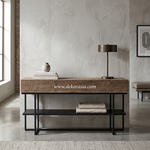 Chicago Vintage Teak Wooden <b>Table</b> With Rack Storage Elegant <b>Console</b> Side <b>Table</b> for Living Room Furniture - Product Image 5