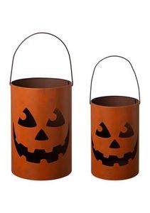 Ensemble de 2 et 3 bougeoirs Jack O'Lantern en métal avec poignée pour la décoration d'Halloween à la maison - Product Image 3