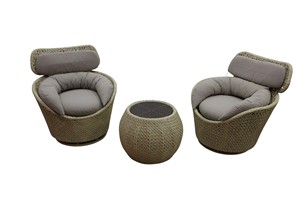 Rattan <b>Garden</b> <b>Set</b> <b>2</b> <b>Seater</b> Chairs With Round Coffee Table Outdoor Furniture Contemporary Design Comfortable Cushions - Product Image 2