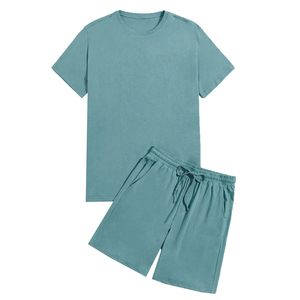 Conjunto de Camiseta y Pantalones Cortos Deportivos Darksid para Hombre, 100% Algodón Transpirable, Cuello Alto, Estilo Urbano, Talla Grande, Verano - Product Image 1