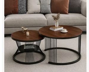 Mesa de Centro Redonda de Diseño Curvo Moderno con Tapa de Mármol y Estructura Metálica, Muebles Minimalistas para Sala de Estar - Product Image 2