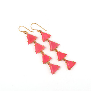 Trillion Pink Jade <b>Hook</b> <b>Earrings</b> Pink Stone Prong Setting <b>Earrings</b> Gemstone Statement Jewelry For Womens Trendy Jewelry - Product Image 2