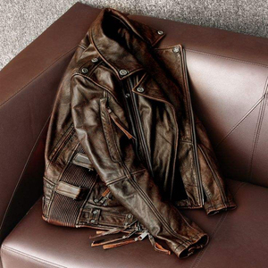 Veste en cuir vintage imperméable multi-zippée pour homme, style décontracté, design élégant et luxueux, texture raffinée et distincte - Product Image 5