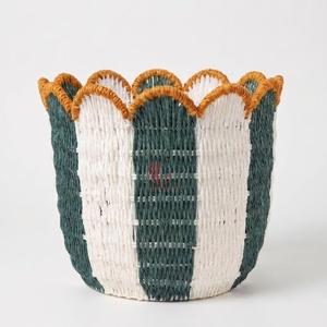 Woven <b>Straw</b> Storage <b>Basket</b> Flower Shape Striped Organizer Bin for Living Room Nursery Bathroom - Product Image 1
