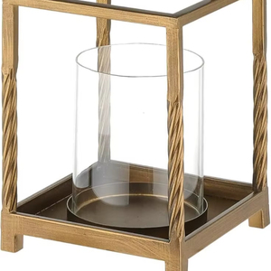 Vente en gros de lanternes à bougies portables écologiques en métal et en verre avec finition dorée, lanternes à bougies pour mariage et extérieur - Product Image 1