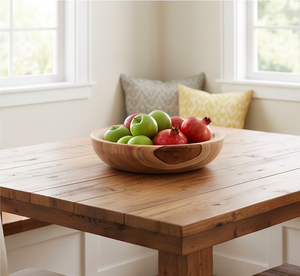 Natural Acacia Wood Serving <b>Bowl</b> With Pebbles Round Decorative Centrepiece For Home And Tabletop Use - Product Image 4