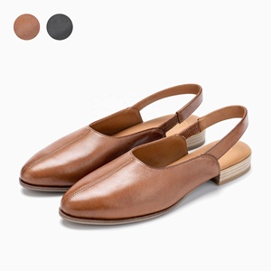 Zapatos de Mujer OEM ODM, de Piel Auténtica, con Punta en Pico, Estilo Bailarina, con Tira Trasera, Tacón Grueso, Calzado Femenino Hecho en BD - Product Image 1