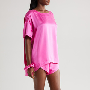 Pijamas de noche 100% seda para mujer, conjunto de pijamas de talla grande con pantalones de manga 3/4, ropa de dormir, pijamas de ocio para estar en casa. - Product Image 2