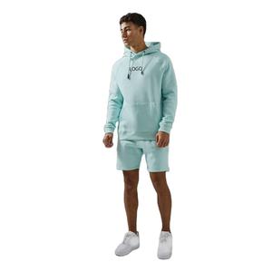 Ensemble survêtement homme vert menthe uni avec logo personnalisé, sweat à capuche et short de survêtement assorti, OEM ODM, vente en gros de vêtements - Product Image 1