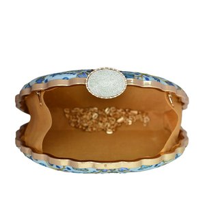 Baby Blue Floral Moon <b>Clutch</b> Bag Designer Party Handbag for Women <b>Wedding</b> Occasions - Product Image 3