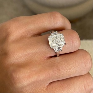 5 Carat Radiant Cut Lab Grown Diamond Three <b>Stone</b> Engagement Ring _ Trapezoid Side Stones _ IGI Certified _ 14k White Gold - Product Image 3