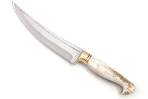 Herramienta de campo y uso general para exteriores, hecha a mano, de acero al carbono satinado de alta calidad, con punta de caza y bolster de latón con hueso natural. - Product Image 1